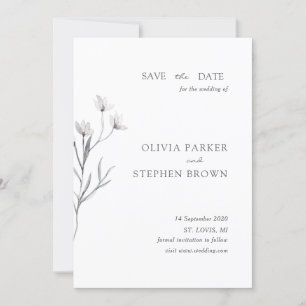 Save The Date Fleur dessinée à la main Simple Mariage blanc mode