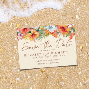 Save The Date Fleur d'Hibiscus Élégante Mariage Floral Tropical