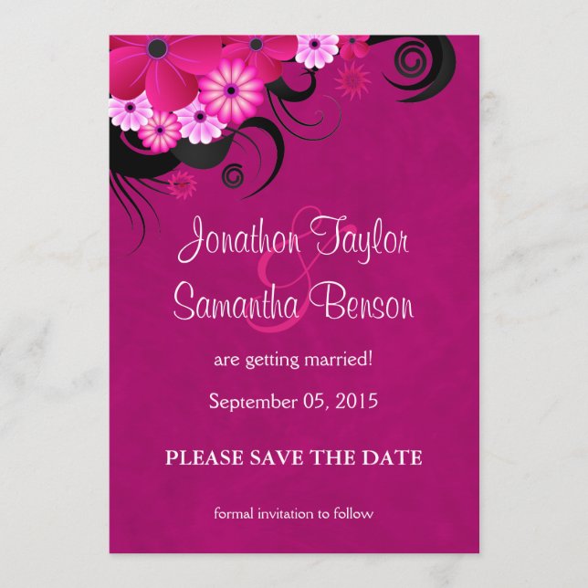Save The Date Fleur Fuchsia foncée Enregistrer La Date Annonce (Devant)
