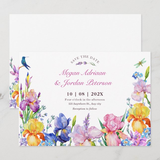 Save The Date Fleur pourpre du jardin (Devant / Derrière)
