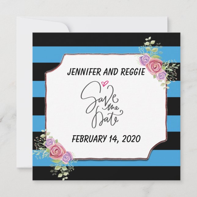 Save The Date Fleur rayée personnalisée Enregistrer la date (Devant)