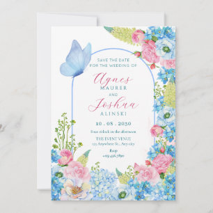 Save The Date Fleur rose bleue papillon mariage floraison