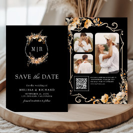 Save The Date Fleur sauvage automne Crest QR Code Mariage noir
