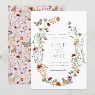 Save The Date Fleur sauvage Butterfly Floral Enregistrer La Date