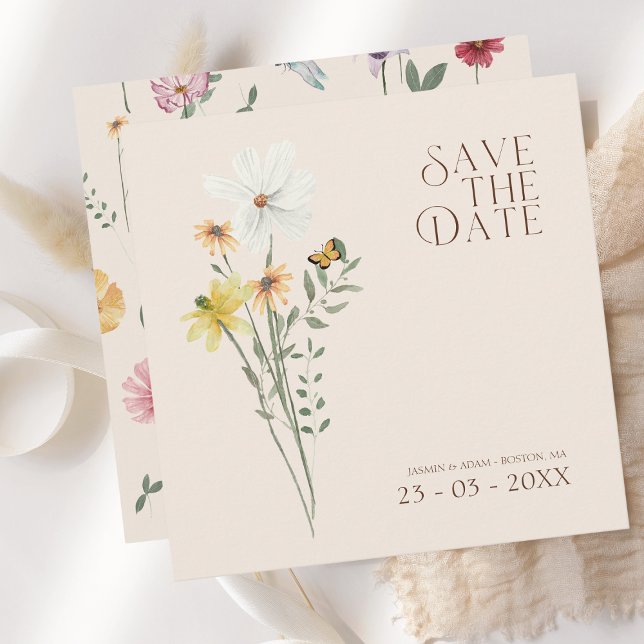 Save The Date Fleur sauvage coloré simple Mariage floral  (Simple Colorful Wildflower Floral Wedding Save the Date Card)