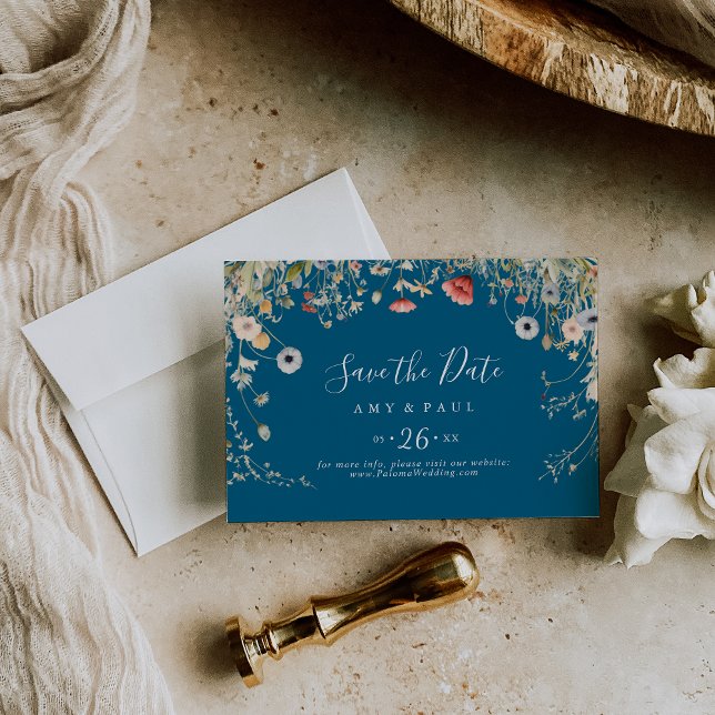 Save The Date Fleur sauvage de Boho béatifié de la Marine Mariag (Créateur téléchargé)
