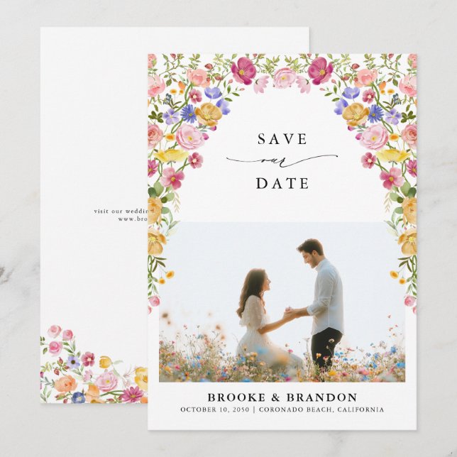 Save The Date Fleur sauvage de printemps coloré Meadow Garden Ma (Devant / Derrière)
