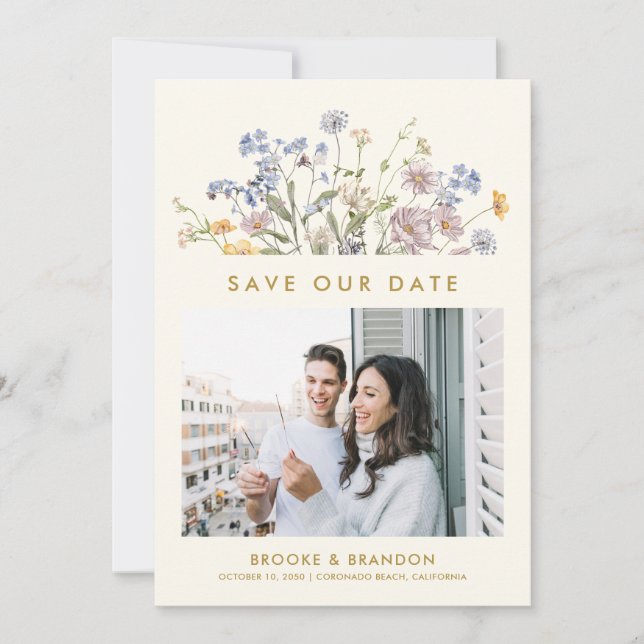 Save The Date Fleur sauvage de printemps coloré Meadow Gold QR C (Devant)