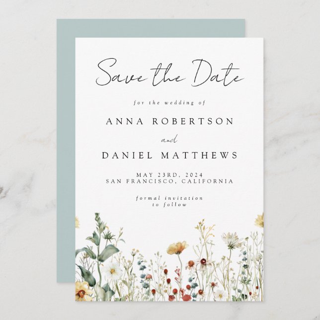 Save The Date Fleur sauvage d'été (Devant / Derrière)