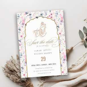 Save The Date Fleur sauvage d'or Blush Krishna Mariage indien