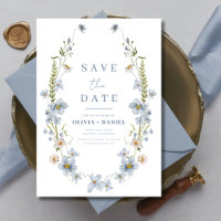 Fleur sauvage Dusty Blue Boho Enregistrer la date