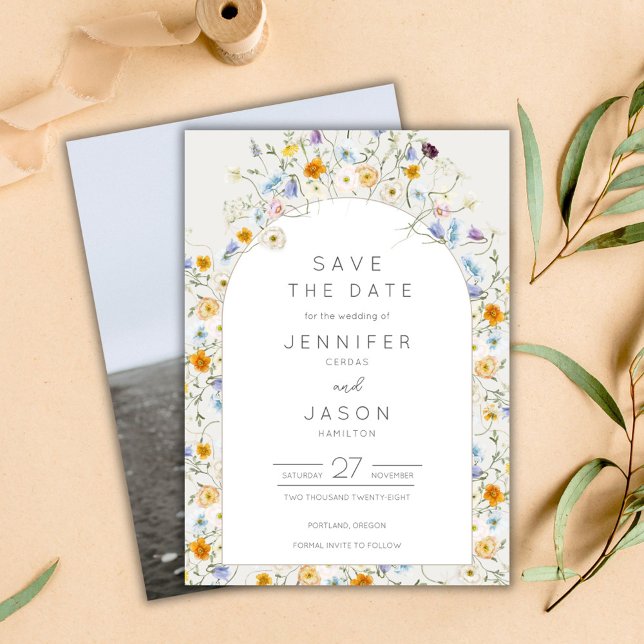 Save The Date Fleur sauvage Garden Wedding Photo (Wildflower Garden Wedding Photo Save The Date)