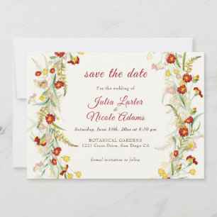Save The Date Fleur sauvage Jaune Marigold Mariage de feuillage