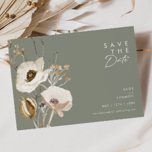 Save The Date Fleur sauvage lunatique Sage vert horizontal