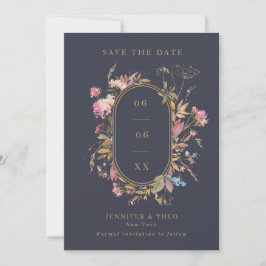 Save The Date Fleur sauvage Marine & Gold Frame Mariage photo