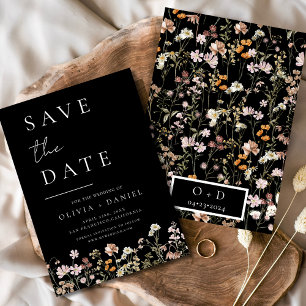 Save The Date Fleur sauvage noir Boho Enregistrer la date