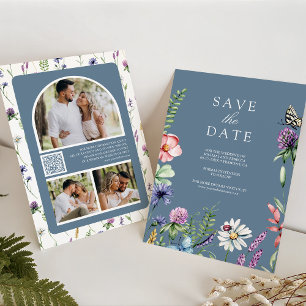 Save The Date Fleur sauvage Photo QR Code Dusty Blue Mariage