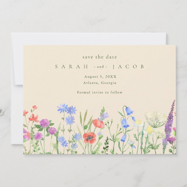 Save The Date Fleur sauvage Printemps Boho Mariage Enregistrer L (Devant)