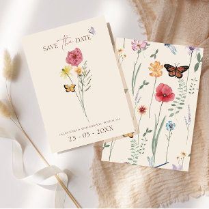Save The Date Fleur sauvage rose Jaune Whimsical Enregistrer la