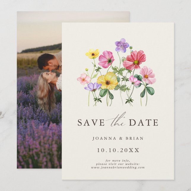 Save The Date Fleur sauvage Rustic Chic Floral Boho Pays Photo (Devant / Derrière)