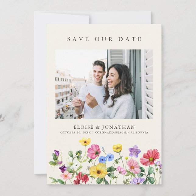 Save The Date Fleur sauvage Rustic Chic Floral Boho Pays QR Code (Devant)