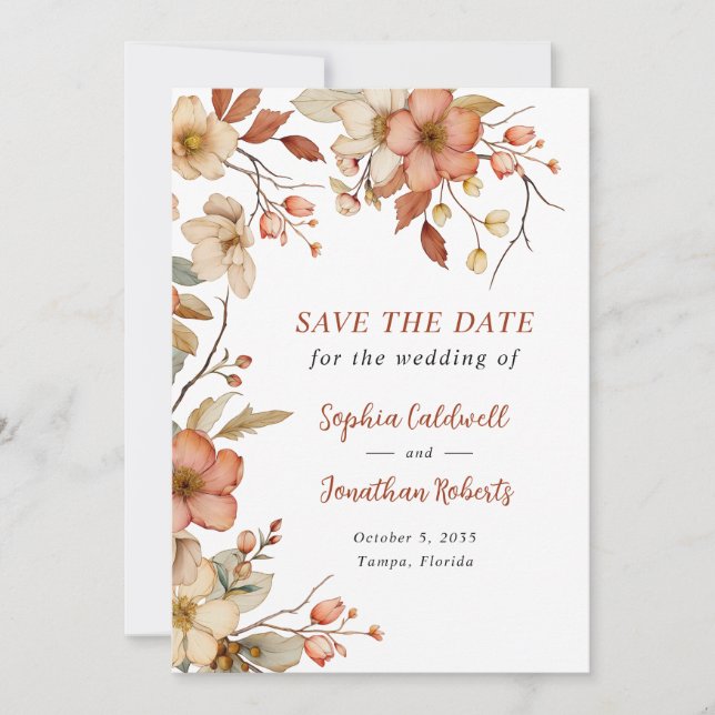 Save The Date Fleur sauvage rustique Mariage d'automne (Devant)