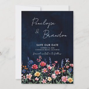 Save The Date Fleur sauvage Rustique Pays Boho Floral Navy Photo