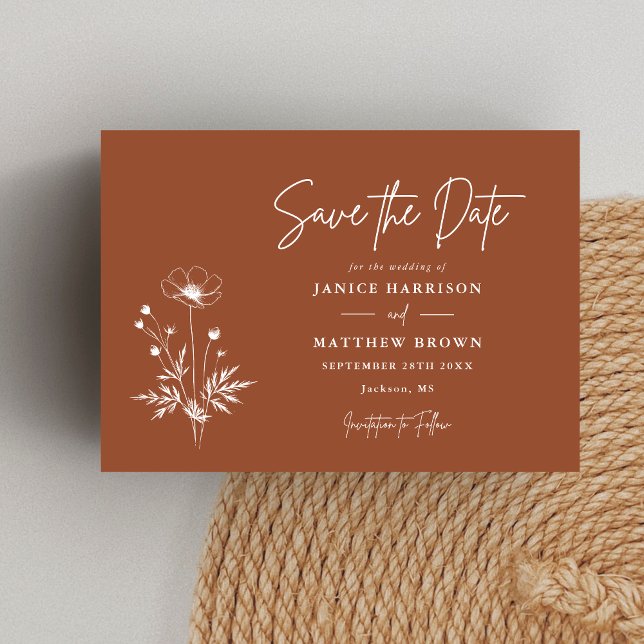 Save The Date Fleur sauvage rustique Terracotta Boho Mariage pho (Créateur téléchargé)