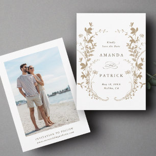 Save The Date Fleur sauvage Silhouette Wreath Mariage Photo Tan