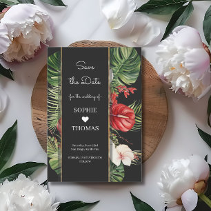 Save The Date Fleur tropicale et mariage foncé feuille