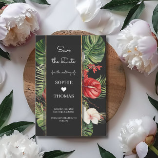 Save The Date Fleur tropicale et mariage foncé feuille