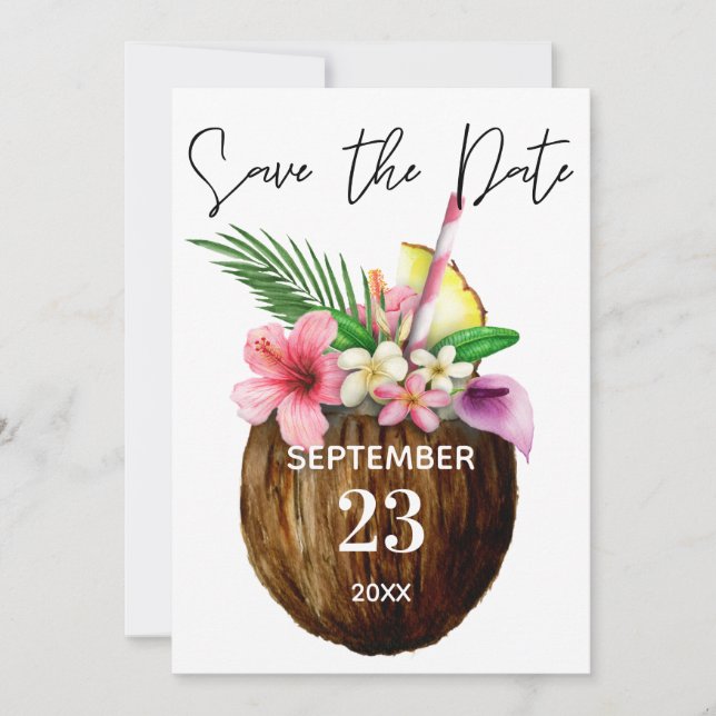 Save The Date Fleur tropicale hawaïenne et Kraft à noix de coco  (Devant)