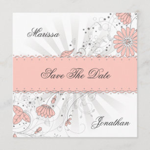 Save The Date Fleurs Abstraites de Pêche Sunburst Gris Enregistr
