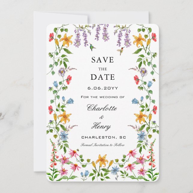 Save The Date Fleurs aquarelle avec photo de mariage Enregistrez (Devant)