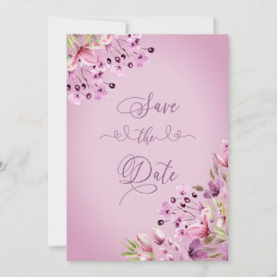 Save The Date Fleurs aquarelles violettes lettrage manuel