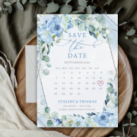 Fleurs bleu clair argent cadre mois calendrier