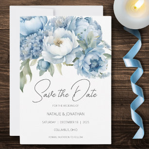 Save The Date Fleurs Bleu Glacé