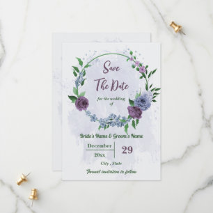 Save The Date Fleurs bleu pourpre vert feuille mariage