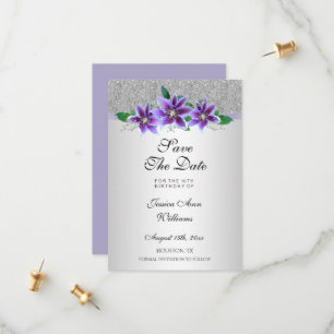 Save The Date Fleurs Clematis et Argent Classy 18e anniversaire