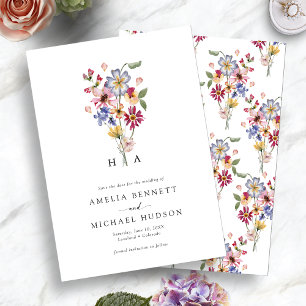 Save The Date Fleurs colorées Monogrammées