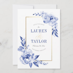 Save The Date Fleurs d'aquarelle bleue Enregistrer la date