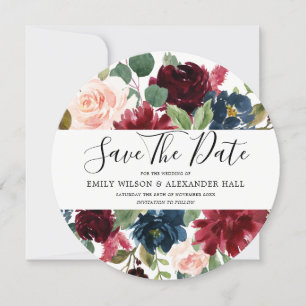 Save The Date Fleurs d'aquarelle Bourgogne Mariage moderne
