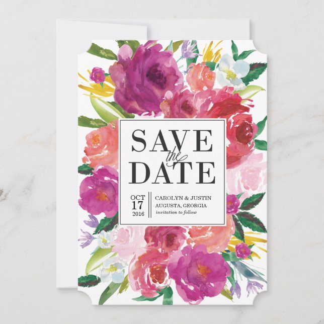 Save The Date Fleurs d'aquarelle moderne Mariage Enregistrer la  (Devant)