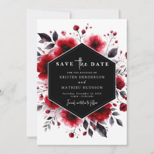 Save The Date Fleurs d'aquarelle uniques Mariage rouge Crimson