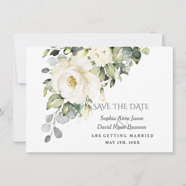 Save The Date Fleurs de aquarelle blanche Charm se marient (Devant)