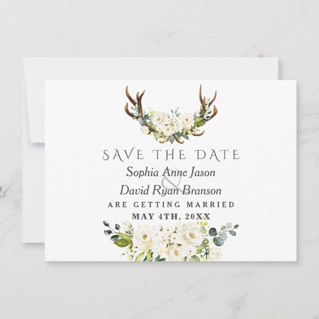 Save The Date Fleurs de aquarelle blanche charme Fleurir Mariage (Devant)