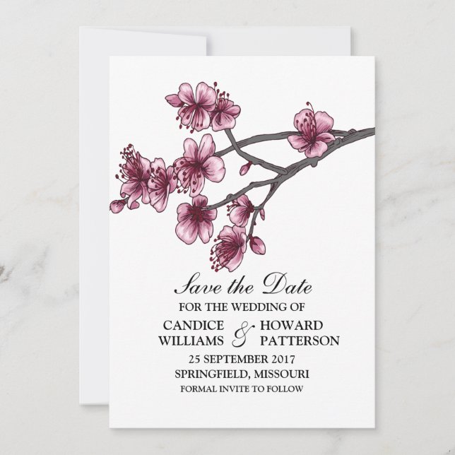 Save The Date Fleurs de cerise rose simple Enregistrer l'Invitat (Devant)
