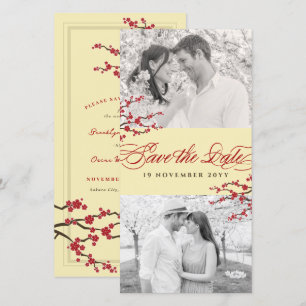 Save The Date Fleurs de cerisier rouges Fleurs de Sakura asiatiq
