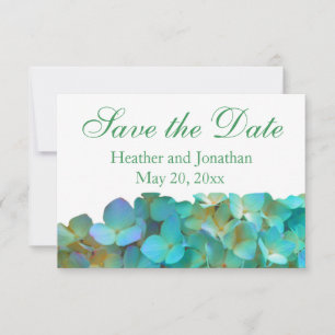 Save The Date Fleurs de hortensias bleu sarcelle jaune rose