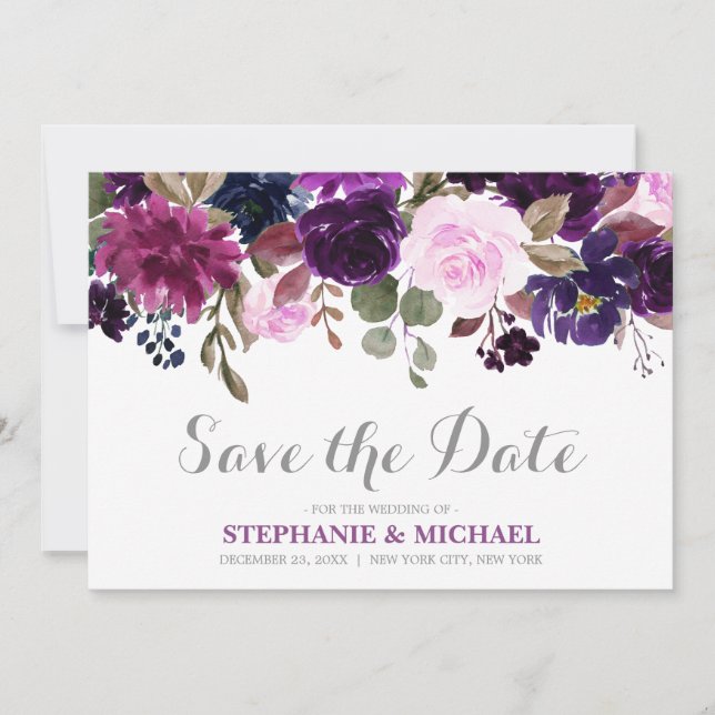 Save The Date Fleurs de Lavande Violette Bohème Épargnez la Date (Devant)